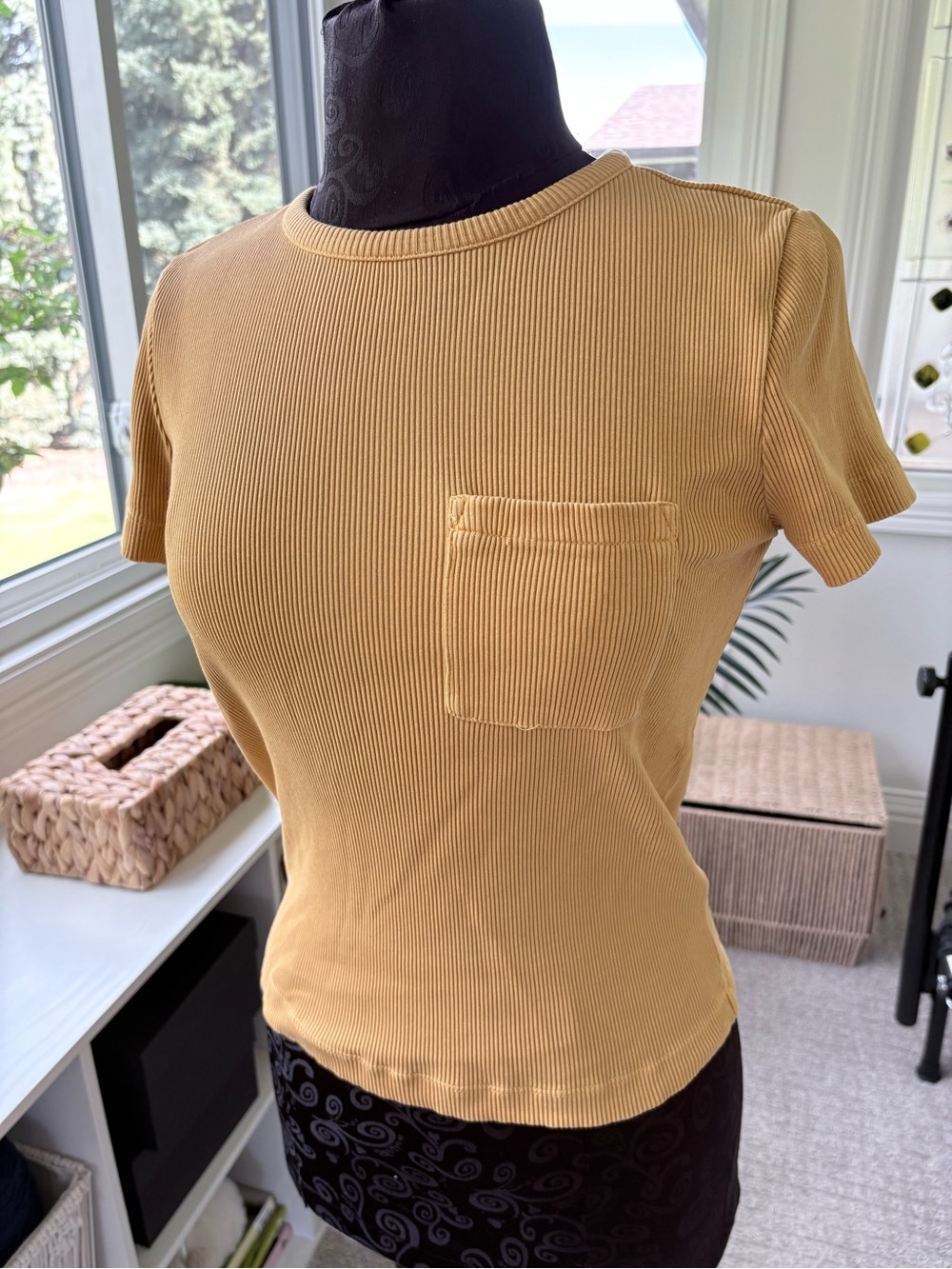 Madewell Ribbed Short-Sleeve Pocket Tee in Mustard